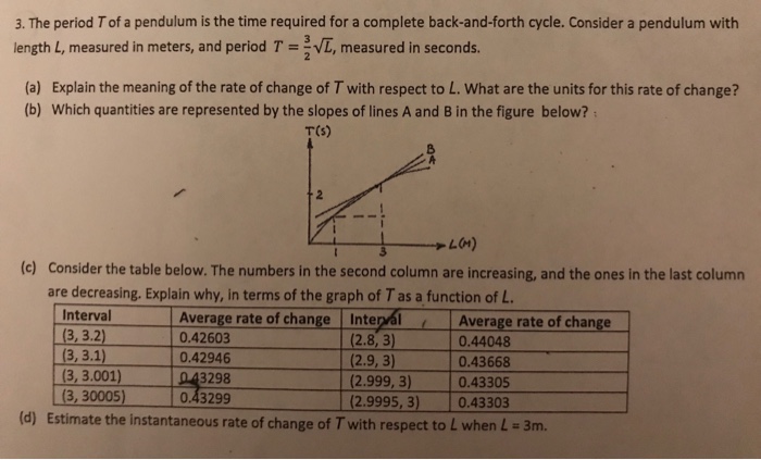 Solved 3. The period T of a pendulum is the time required | Chegg.com