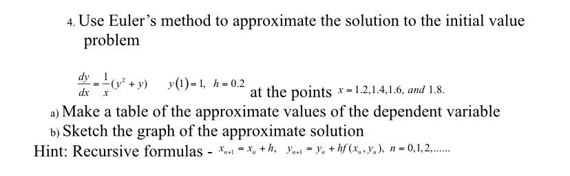 Solved 4. Use Euler's method to approximate the solution to | Chegg.com