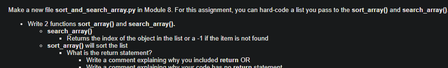 Solved Make a new file sort_and_search_array.py in Module 8. | Chegg.com