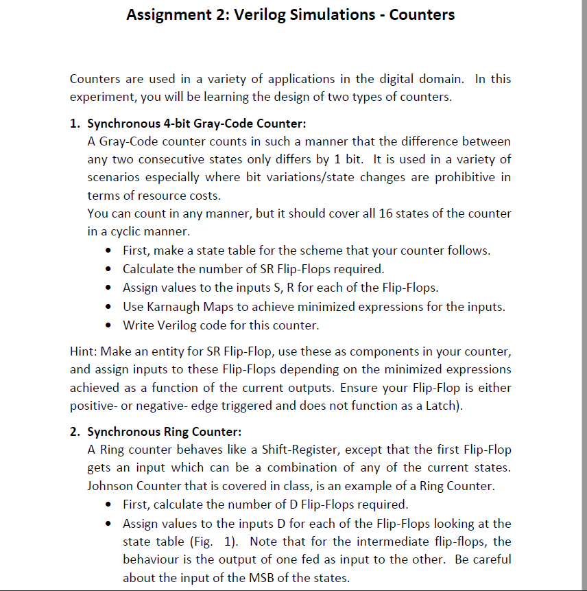 Solved Assignment 2: Verilog Simulations - Counters Counters | Chegg.com