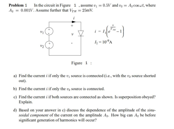 Solved Problem 1 In the circuit in Figure 1 , assume v1=0.5 | Chegg.com