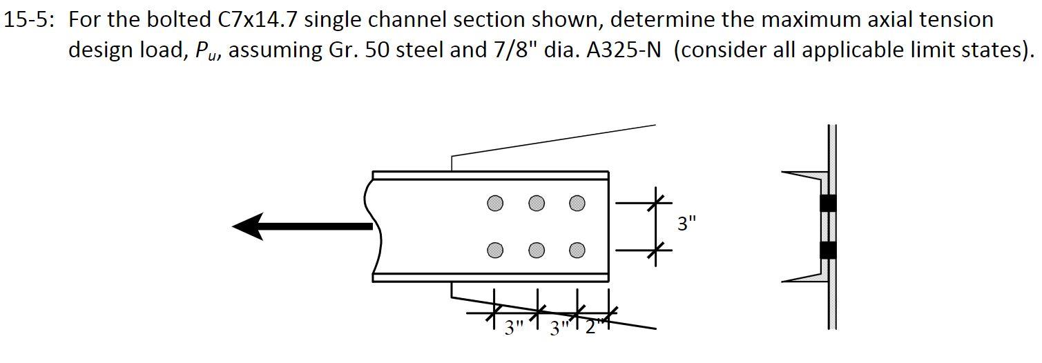 Solved 15-5: For the bolted C7x14.7 single channel section | Chegg.com