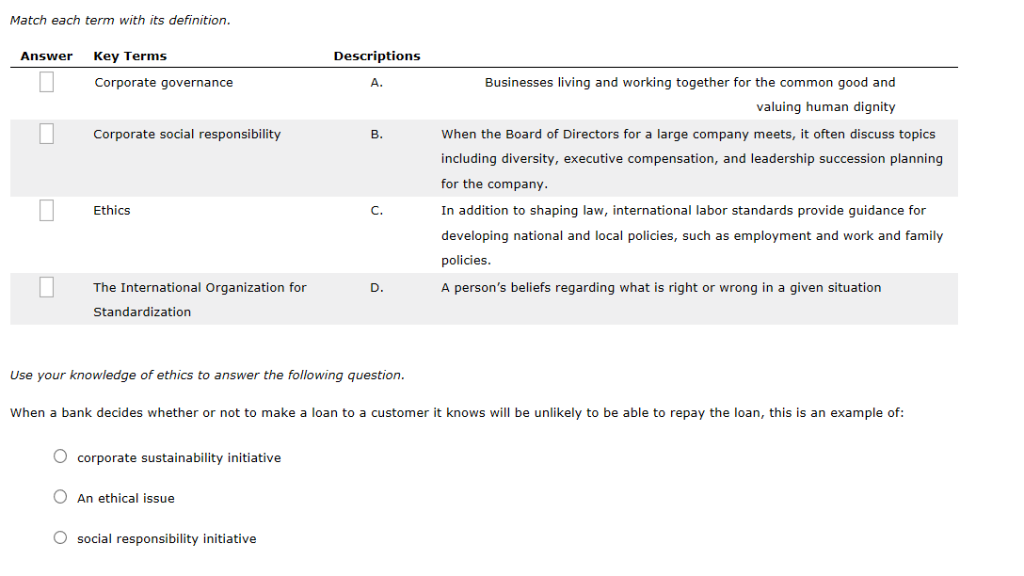 Solved Match each term with its definition Answer Key Terms | Chegg.com