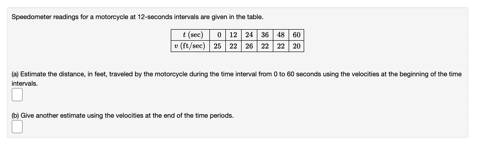 Solved Speedometer readings for a motorcycle at 12seconds