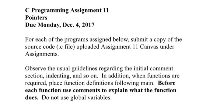 Solved C Programming Assignment 11 Pointers Due Monday Dec Chegg