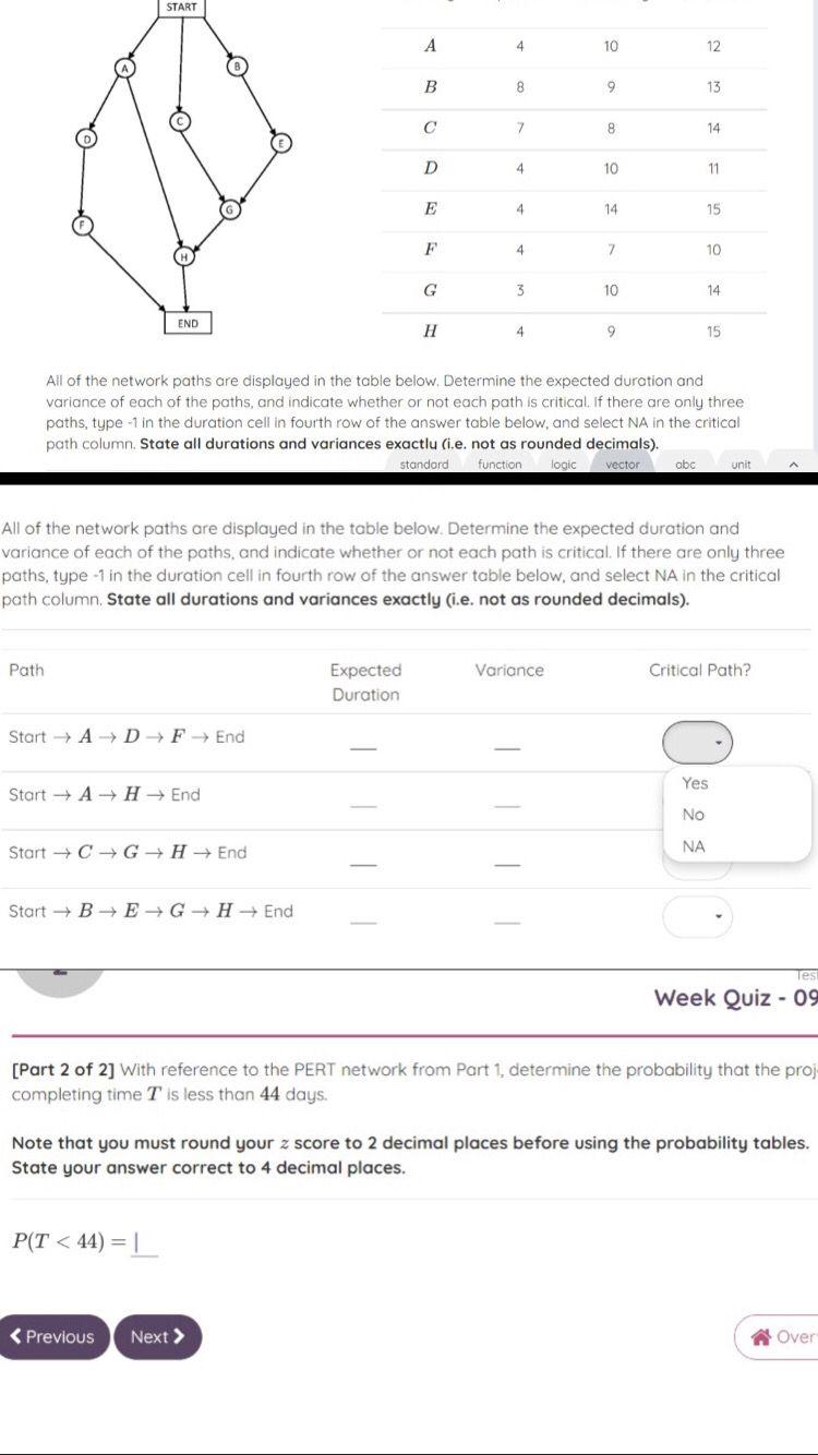 Solved START A 4 10 12 B 8 9 13 C 7 8 14 D 4 10 11 E 4 14 15 | Chegg.com