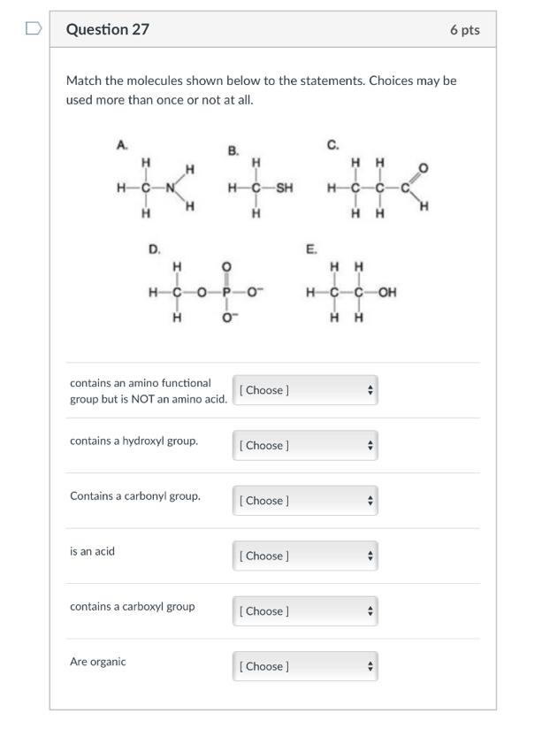 Solved Match the molecules shown below to the statements. | Chegg.com