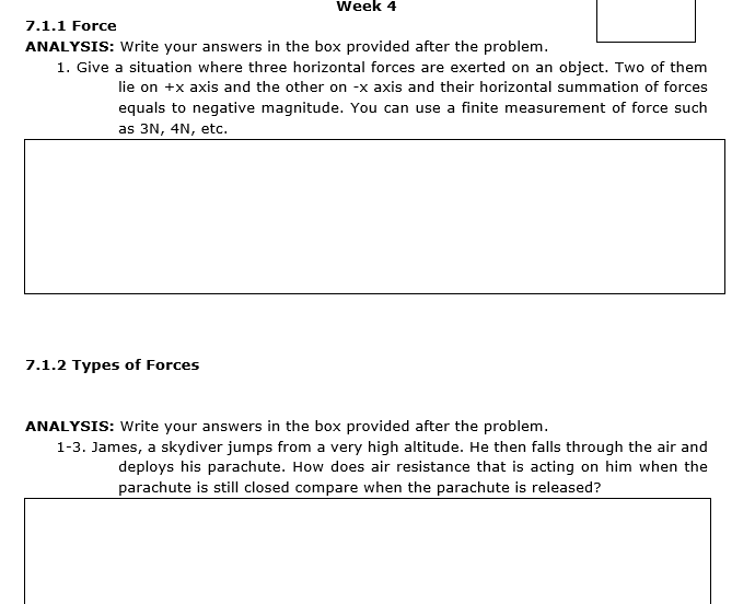 Solved Week 4 7.1.1 Force ANALYSIS: Write your answers in | Chegg.com