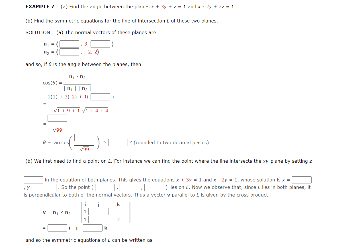 Solved EXAMPLE 7 (a) Find the angle between the planes | Chegg.com