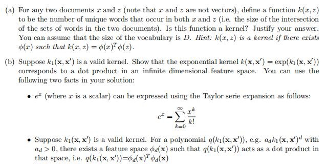 Solved (a) For any two documents x and 2 (note that x and z | Chegg.com