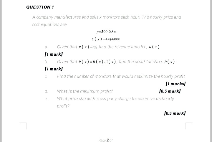 Solved QUESTION 1 A company manufactures and sells x | Chegg.com