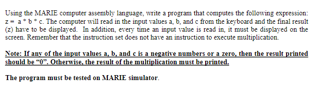 Using The MARIE Computer Assembly Language, Write A | Chegg.com