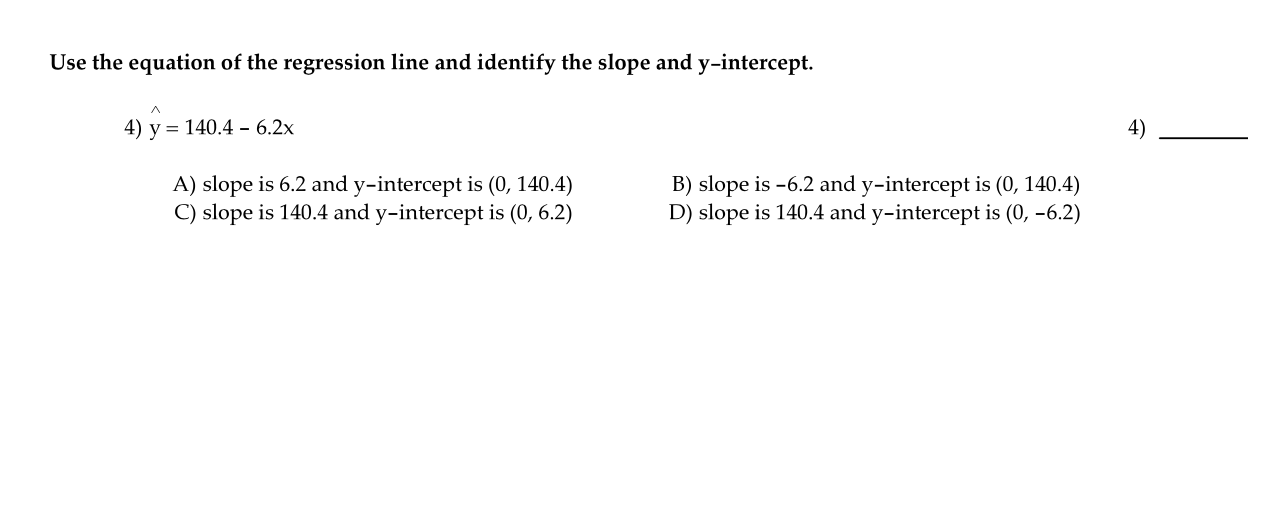 identify and interpret the slope and y intercept of the regression line