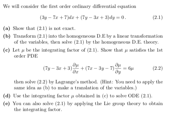 Solved We will consider the first order ordinary | Chegg.com