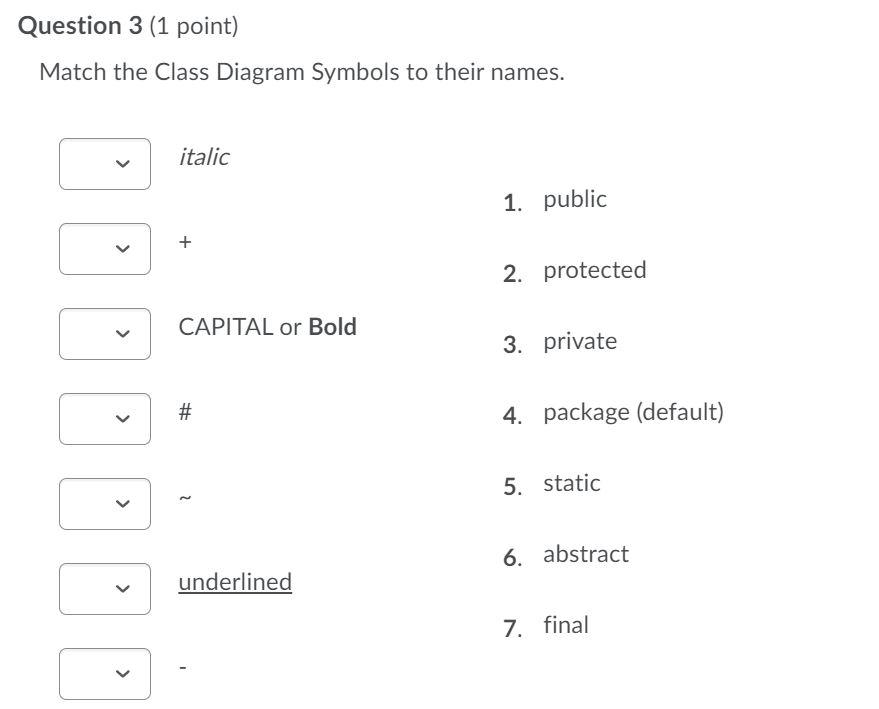 Solved Question 3 (1 point) Match the Class Diagram Symbols | Chegg.com
