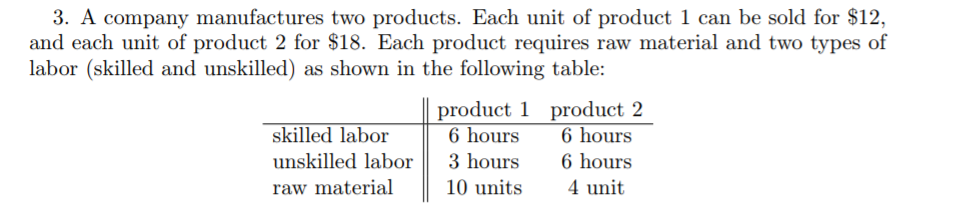 Solved 3. A company manufactures two products. Each unit of | Chegg.com