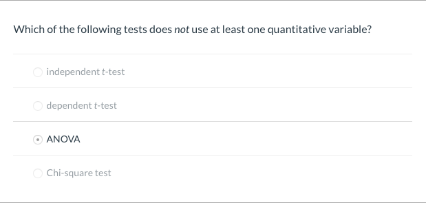 Solved Which of the following tests does not use at least | Chegg.com