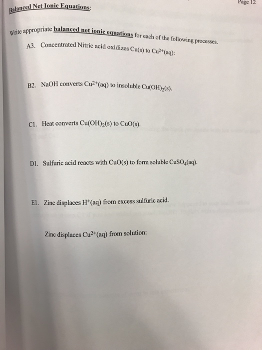 Solved Page 12 lanced Net lonic Equations Write appropriate | Chegg.com