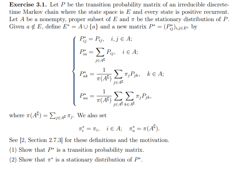 Exercise 3.1. Let P be the transition probability | Chegg.com