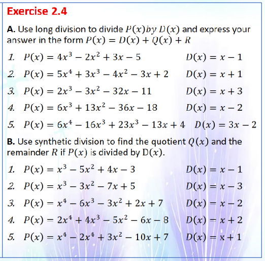 Solved X Exercise 2.1 A. Write Polynomial If The Algebraic 