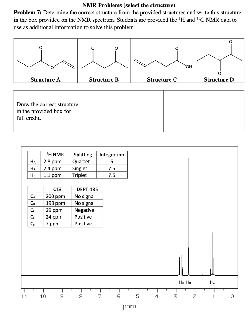 Solved NMR Problems (select the structure) Problem 7: | Chegg.com