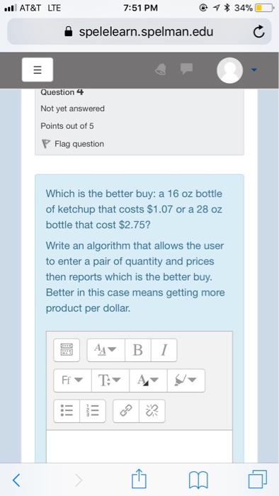 Solved AT&T LTE 7:51 PM a spelelearn.spelman.edu C Question+ | Chegg.com
