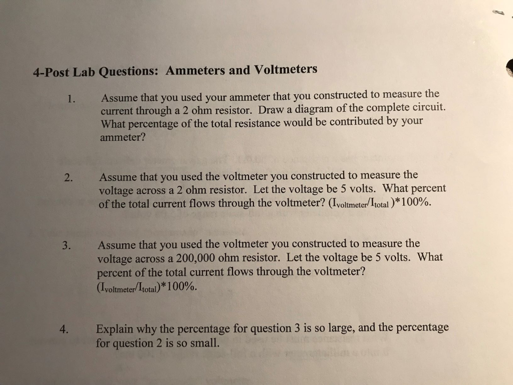 Solved 4Post Lab Questions Ammeters and Voltmeters 1.