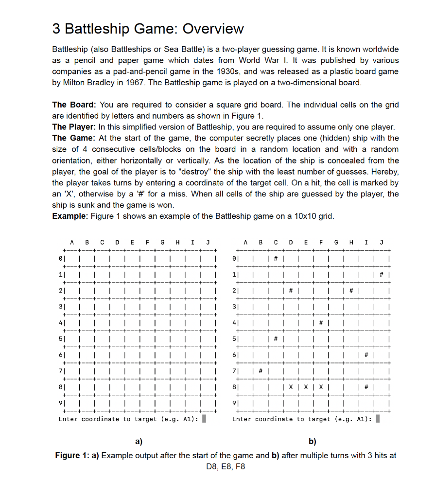 Solved 3 Battleship Game: Overview Battleship (also | Chegg.com