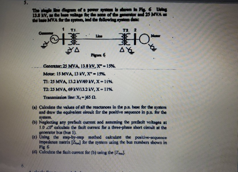 Solved The old line diagram of power system is shown in Fig. | Chegg.com