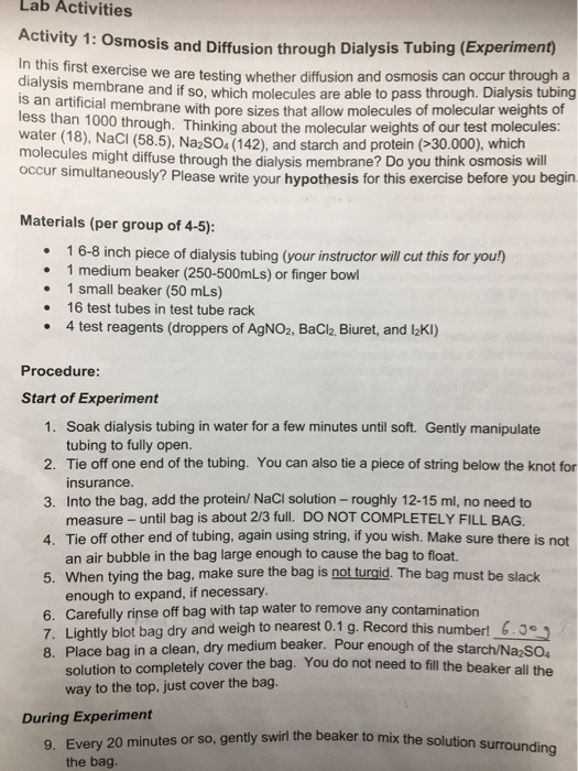 Lab Activities Osmosis And Diffusion Through Dialy...