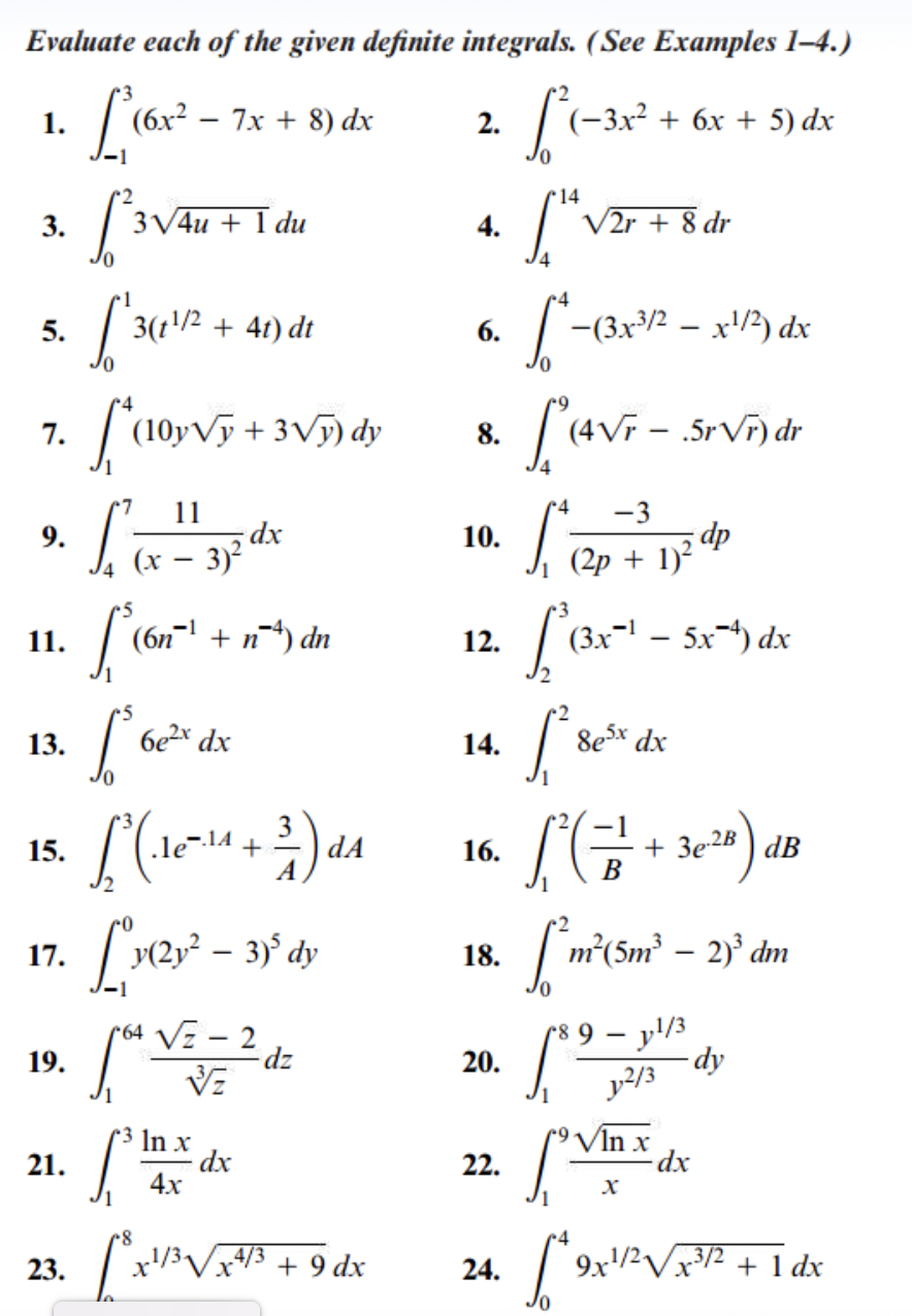 Solved Evaluate each of the given definite integrals. (See | Chegg.com