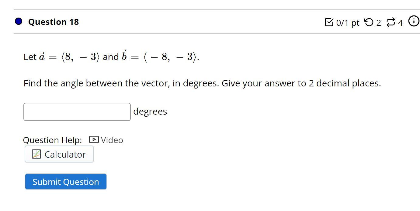 Solved Let A= 8,−3 And B= −8,−3 . Find The Angle Between | Chegg.com