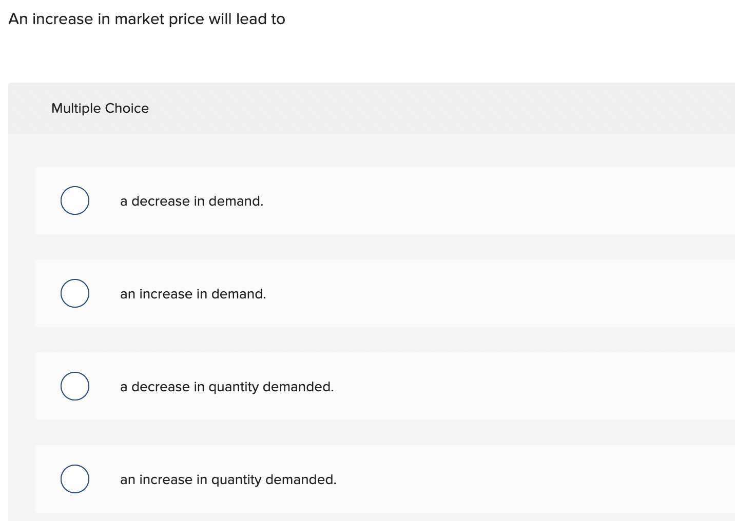 Solved An increase in market price will lead to Multiple | Chegg.com