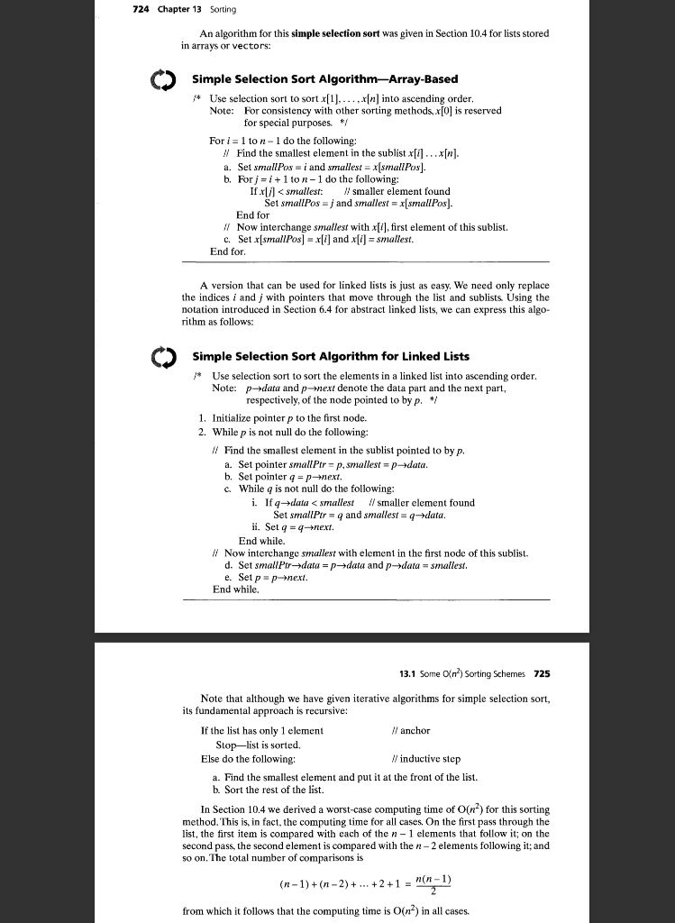 Solved 13.1 Some O(n?) Sorting Schemes We begin our | Chegg.com
