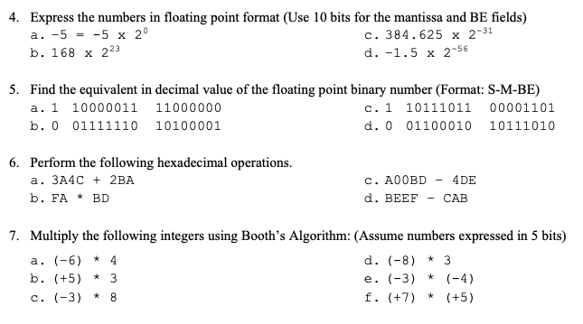 4. Express the numbers in floating point format (Use | Chegg.com