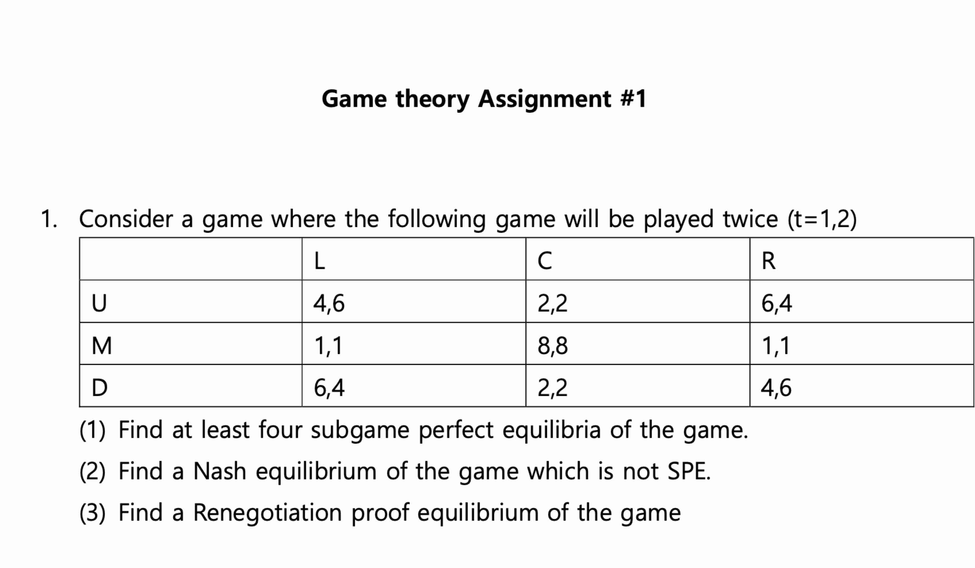 Solved Game theory Assignment \#11. ﻿Consider a game where | Chegg.com