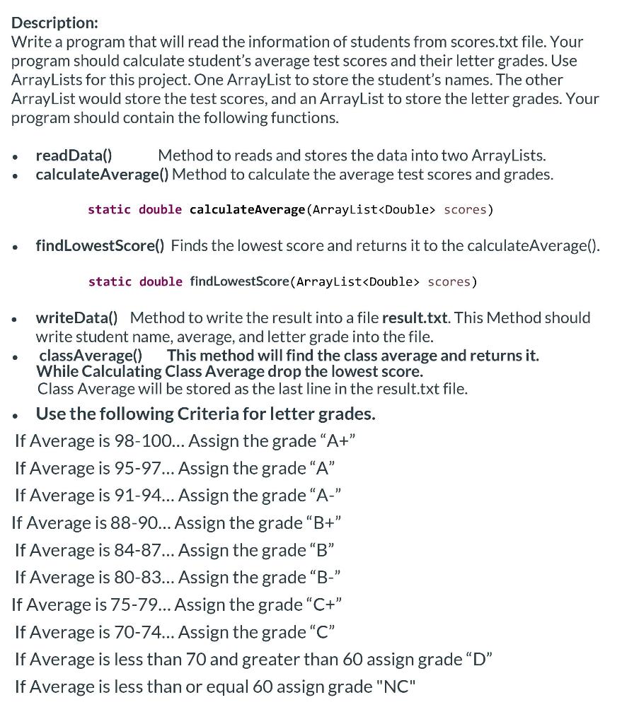 Solved -Write the code in JAVA. -For Average drop the lowest | Chegg.com