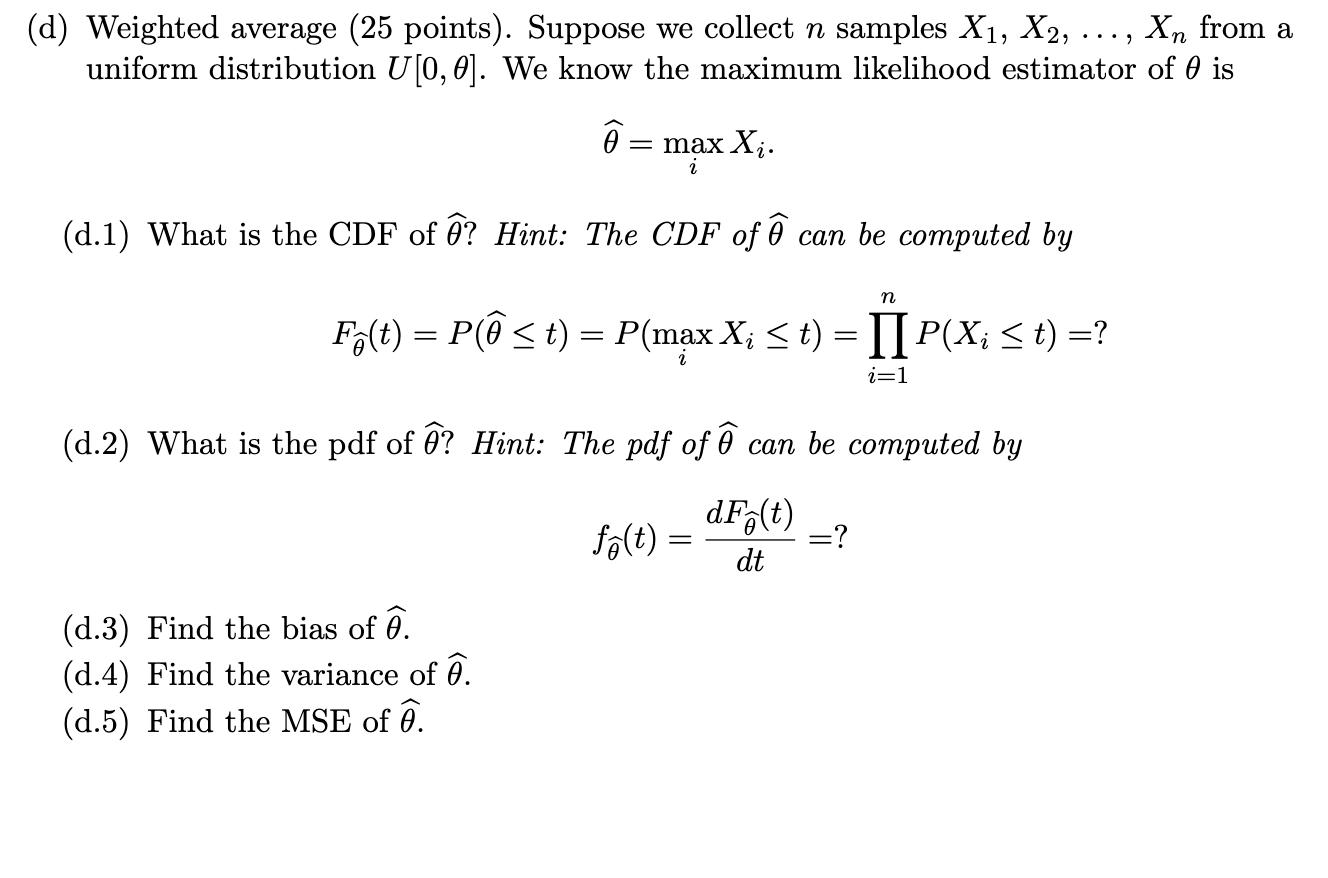 Solved D Weighted Average 25 Points Suppose We Colle Chegg Com