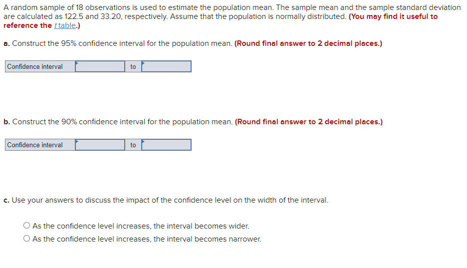 Solved A random sample of 18 observations is used to | Chegg.com