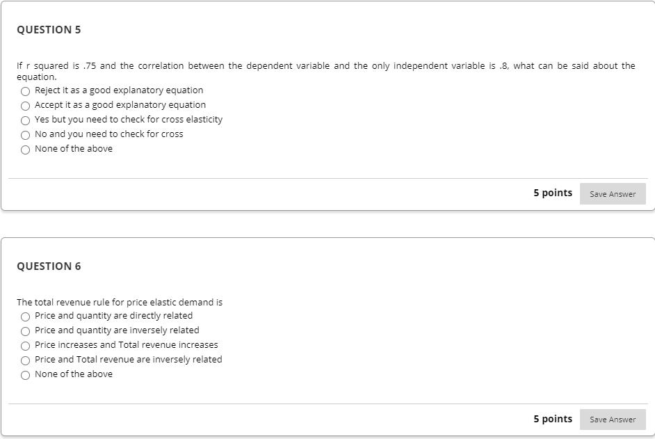 Solved QUESTION 5 if r squared is .75 and the correlation | Chegg.com