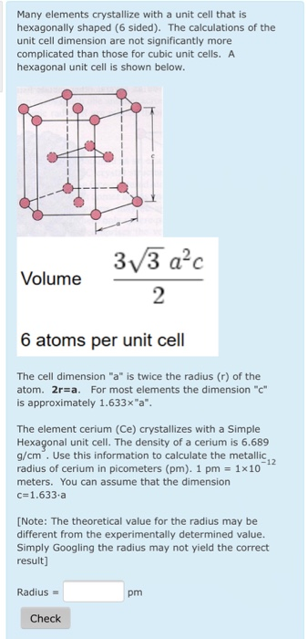 Solved Many elements crystallize with a unit cell that is | Chegg.com