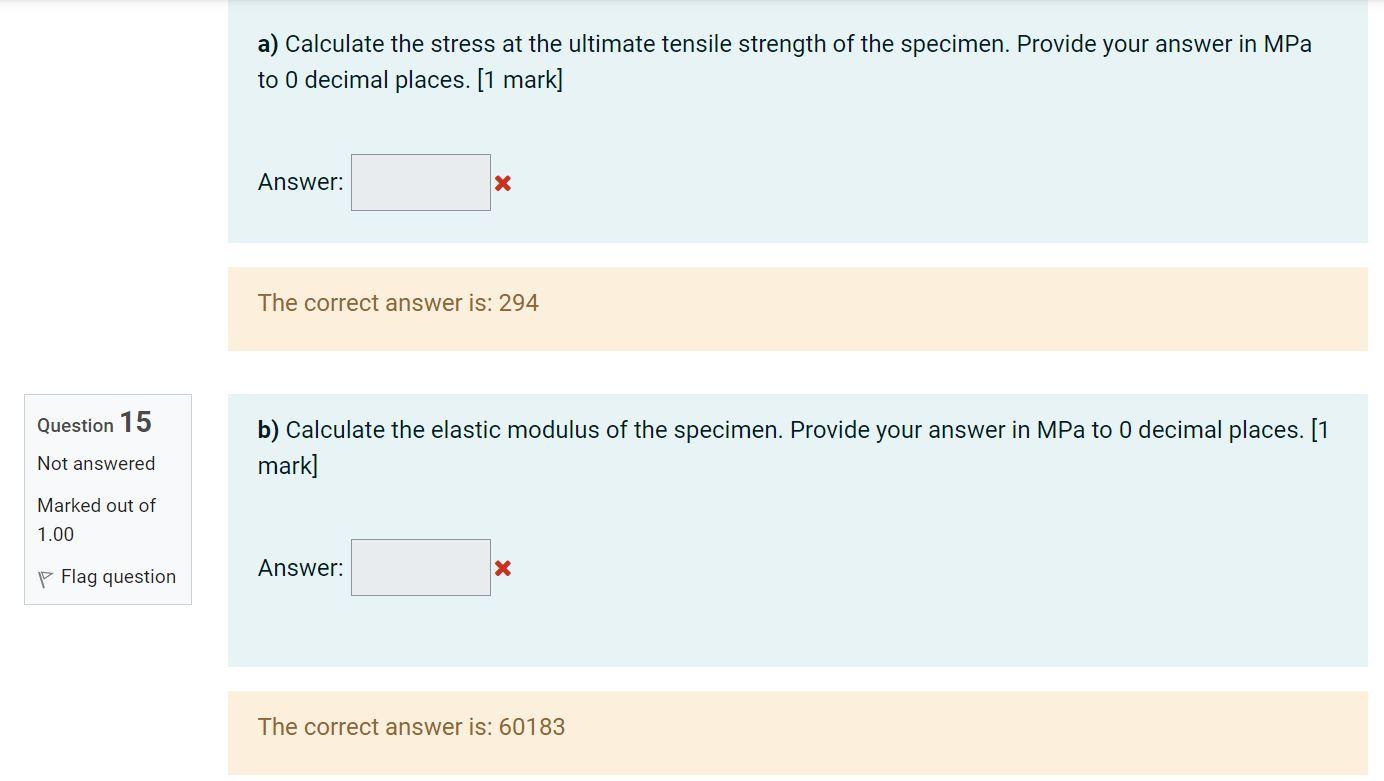 Solved Question 14 Problem 8 Not answered A tensile test of | Chegg.com