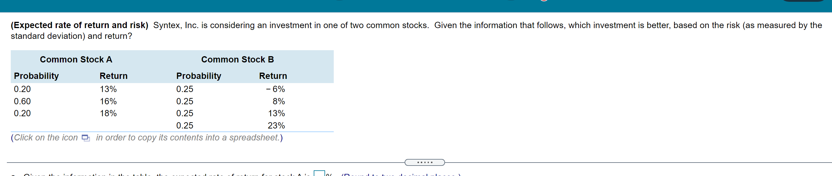 solved-expected-rate-of-return-and-risk-syntex-inc-is-chegg