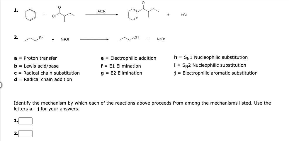 Solved 1. +HCl 2. ∼Br+NaOH 风 OH+NaBr a= Proton transfer b= | Chegg.com