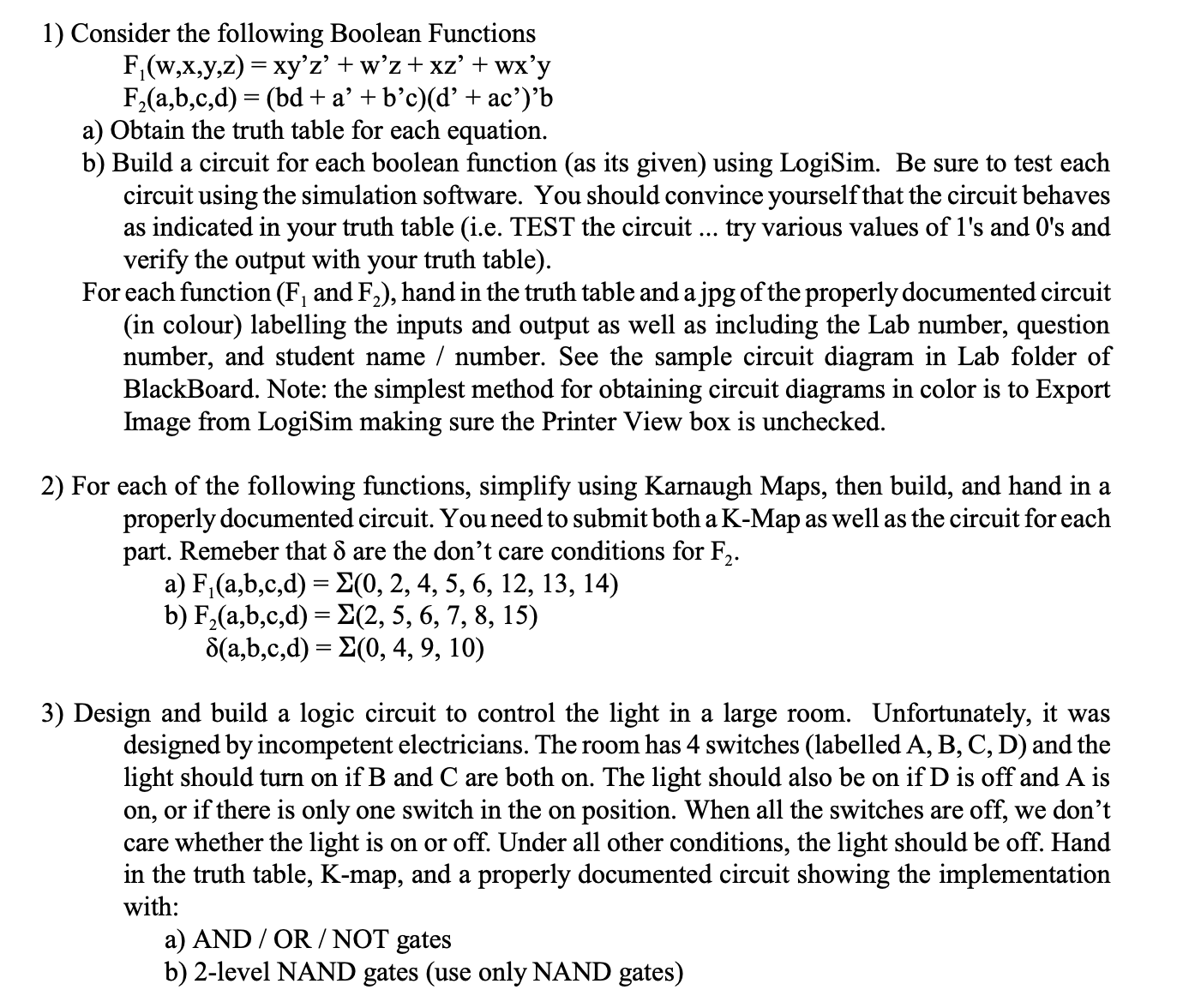 Solved 1) Consider The Following Boolean Functions | Chegg.com