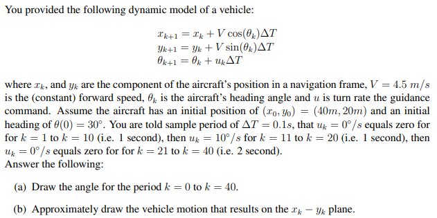 Solved You provided the following dynamic model of a | Chegg.com