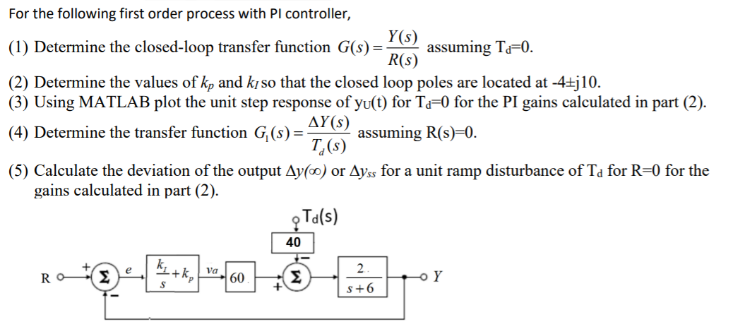 Solved For the following first order process with Pl | Chegg.com