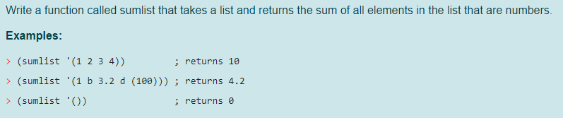 Solved Write a function called sumlist that takes a list and | Chegg.com
