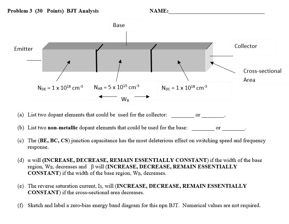 Solved Problem 3 30 Points Bjt Analysis Name Base Emit Chegg Com
