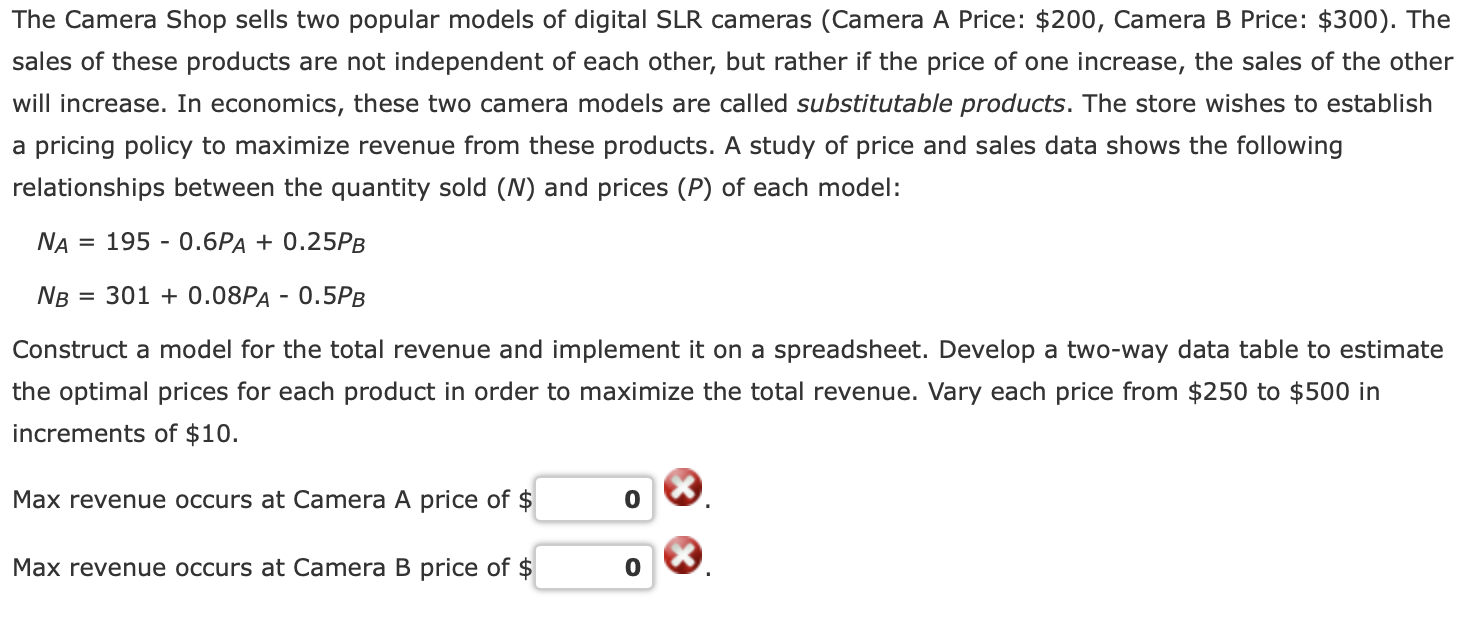 Solved The Camera Shop sells two popular models of digital | Chegg.com